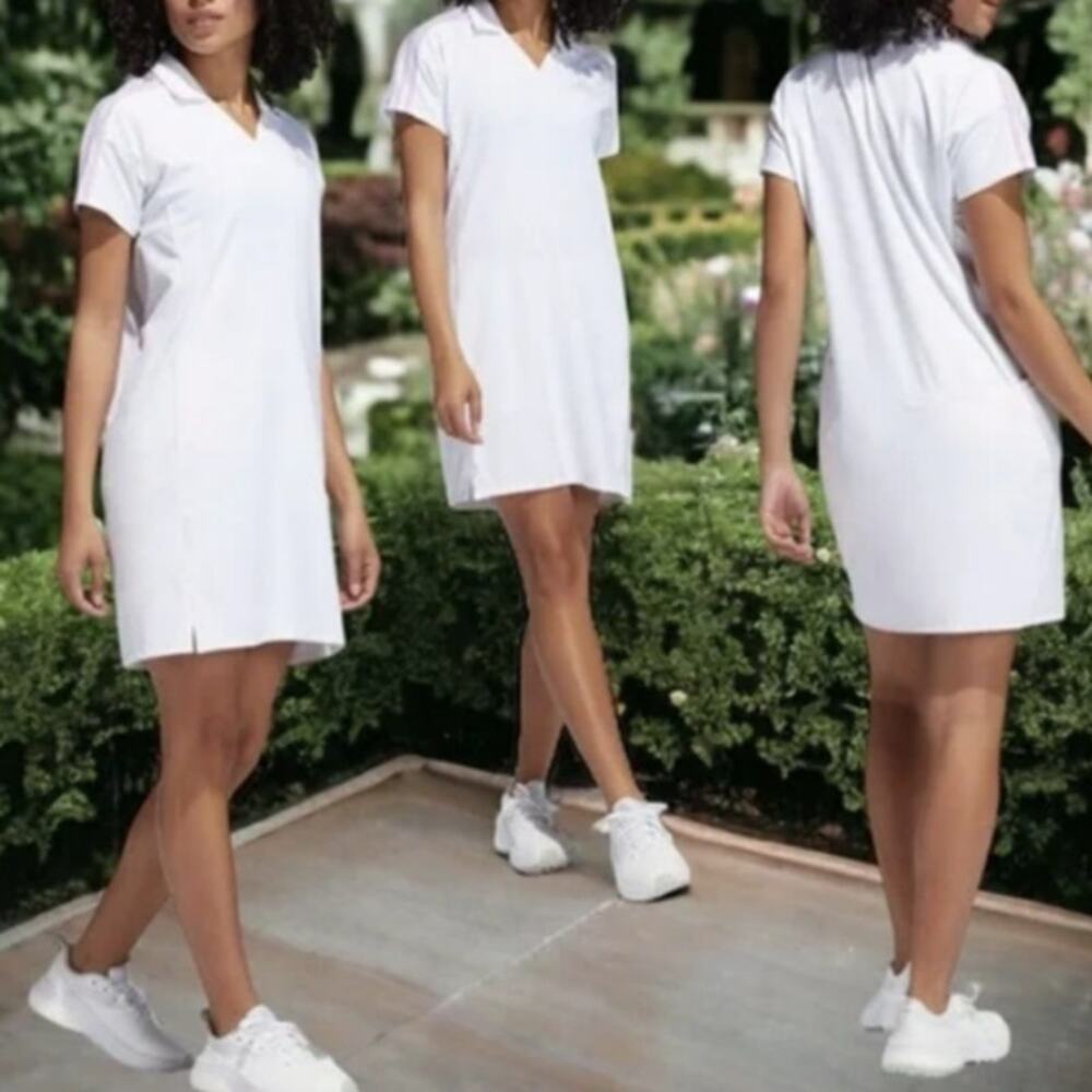 Adidas Womens Athletic Tennis Golf Polo Dress Size M White Short Sleeve Striped - Picture 4 of 13